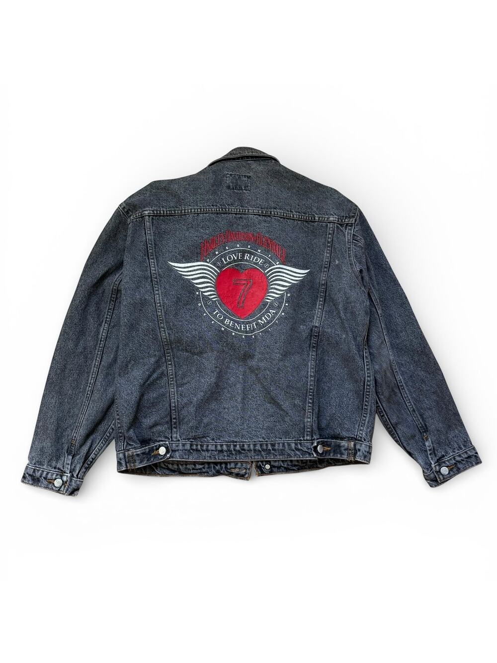 Vintage 1990 Harley Davidson Black Denim Love Ride Biker Jacket Unisex Size L